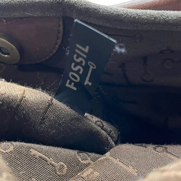 Fossil Tote Bag Womens Red Fleece With Brown Leather Trim Adrina Inner Pockets - Picture 8 of 16